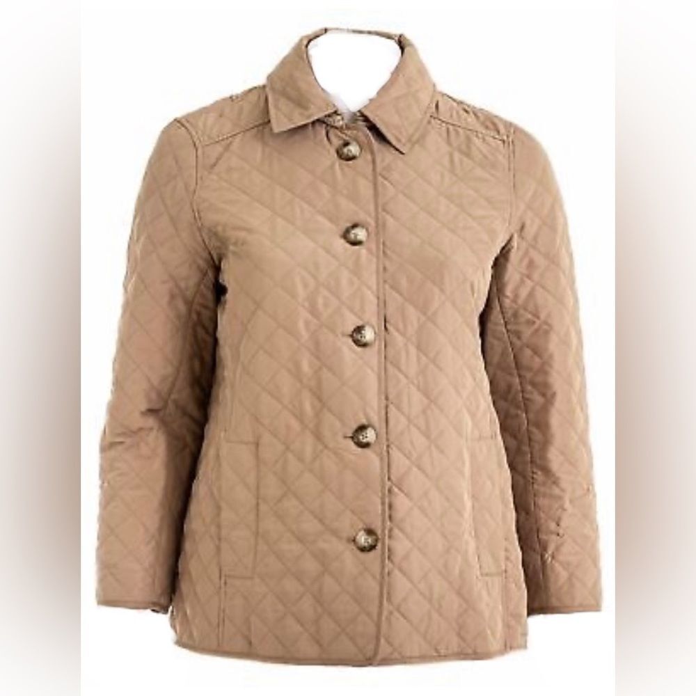 Chicos Quilted Jacket Coat Size 3 XL Tan Bark Button Front Classic NEW
